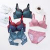 Dotted Cotton Medium Padded Laced Wired Pushup Bra Set