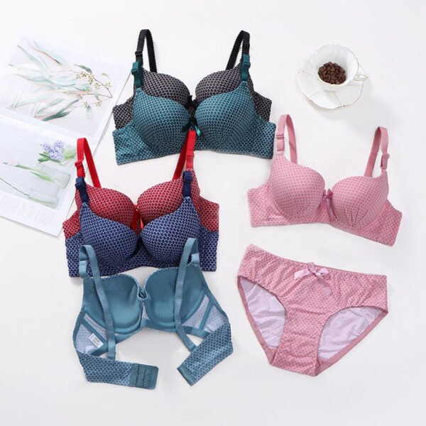 Dotted Cotton Medium Padded Laced Wired Pushup Bra Set