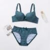 Dotted Cotton Medium Padded Laced Wired Pushup Bra Set