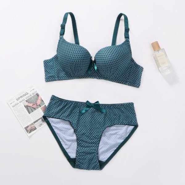 Dotted Cotton Medium Padded Laced Wired Pushup Bra Set