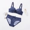 Dotted Cotton Medium Padded Laced Wired Pushup Bra Set