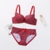 Dotted Cotton Medium Padded Laced Wired Pushup Bra Set