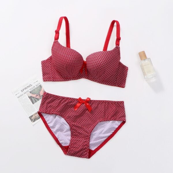 Dotted Cotton Medium Padded Laced Wired Pushup Bra Set