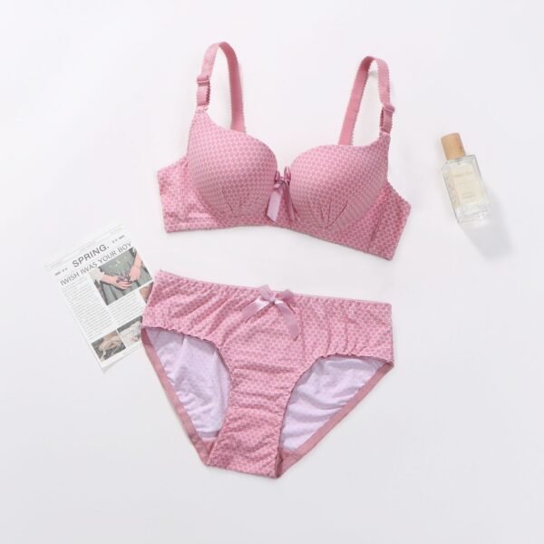 Dotted Cotton Medium Padded Laced Wired Pushup Bra Set