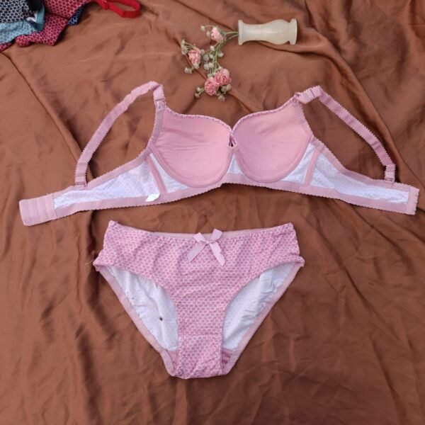 Dotted Cotton Medium Padded Laced Wired Pushup Bra Set