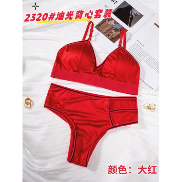 Cross Thongs Silky Shinny Light Padded Bra & Panty Set