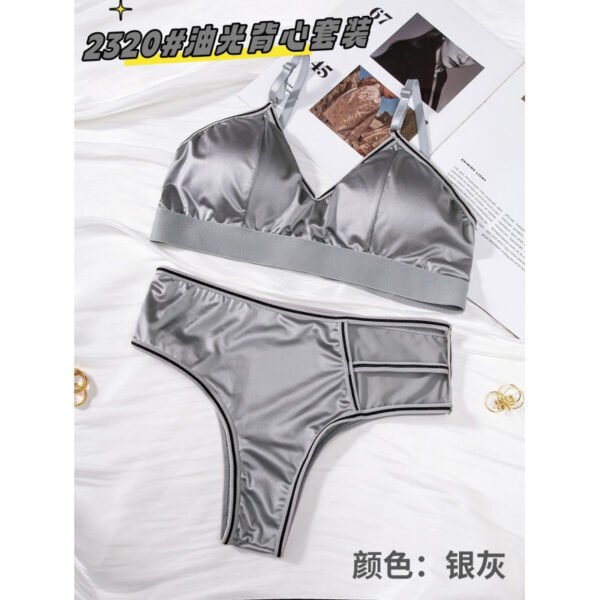 Cross Thongs Silky Shinny Light Padded Bra & Panty Set